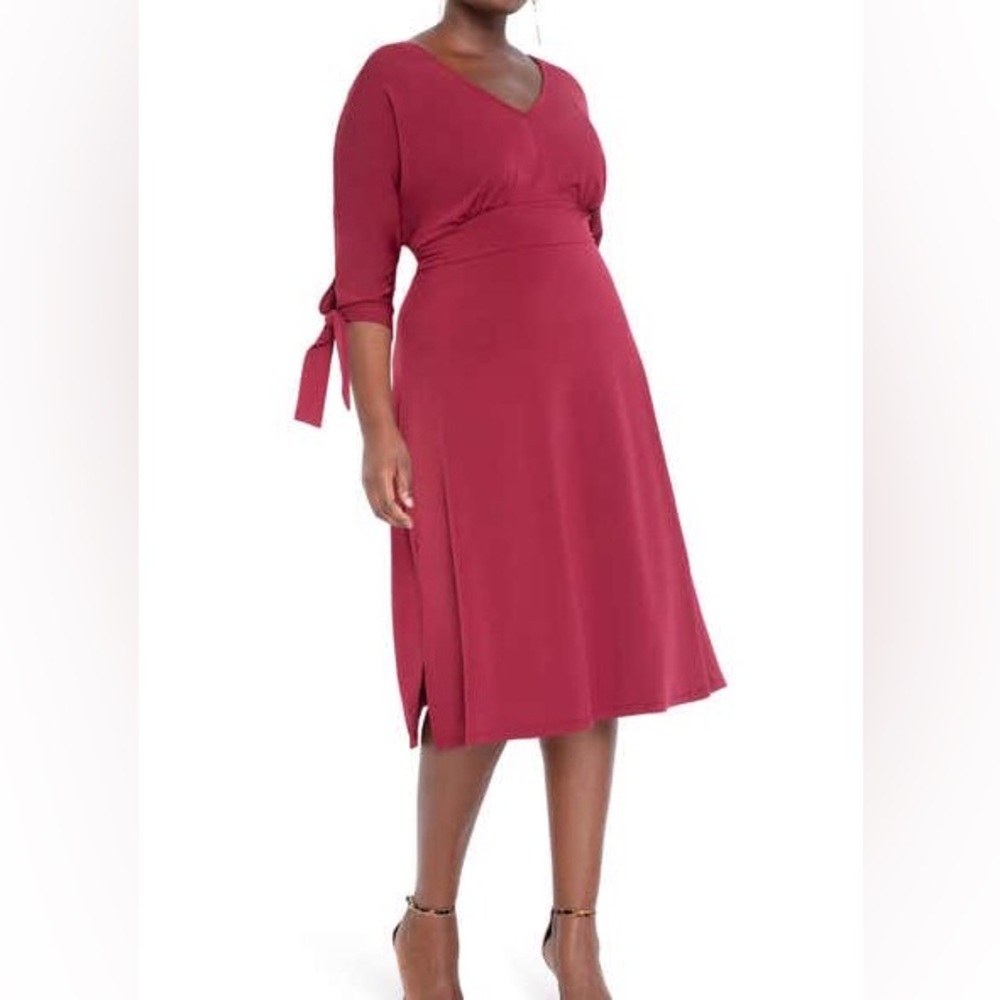 ELOQUII Tie Sleeve Stretch Matte Jersey Fit & Flare Dress